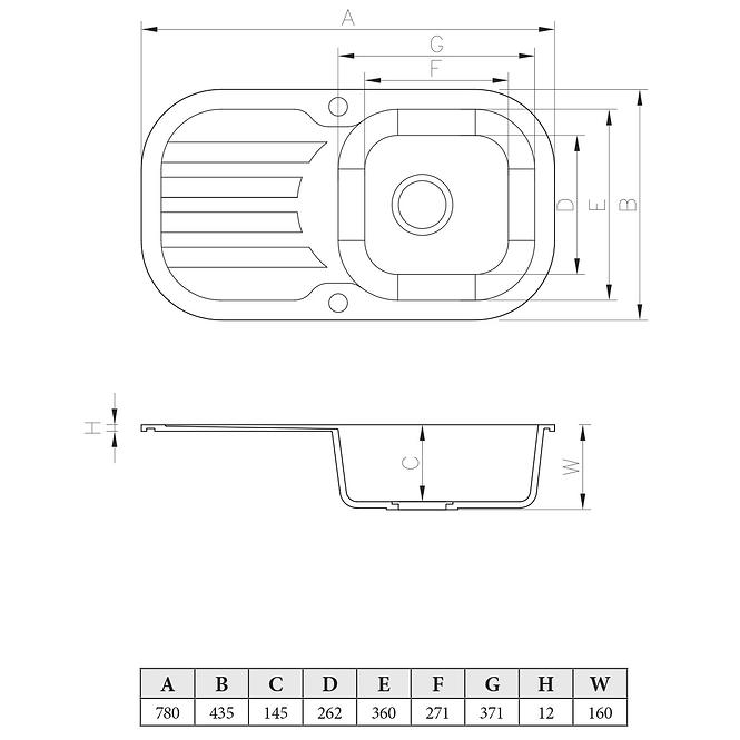 Granitni sudoper  1 korito 780x435 bijeli