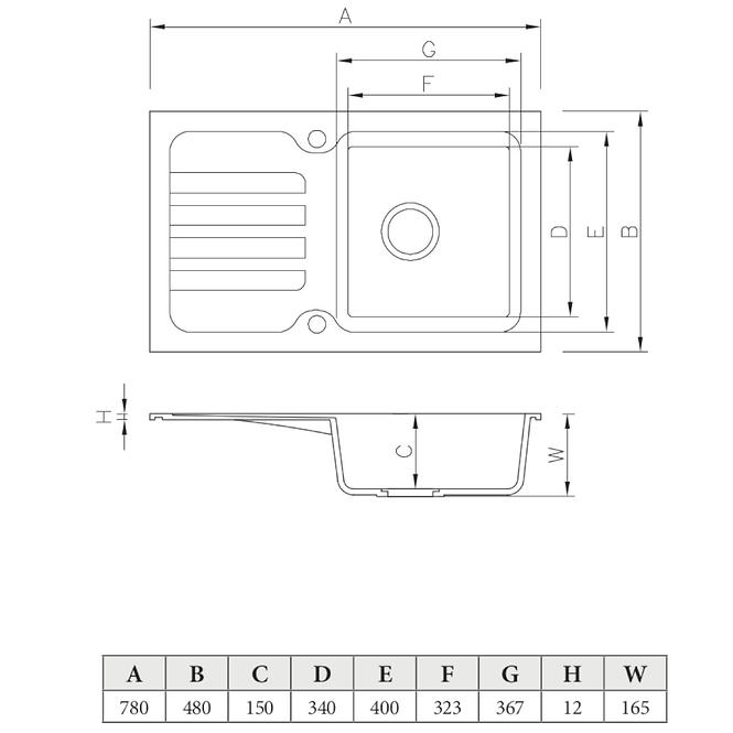 Granitni sudoper 1 korito 780x480 bijeli