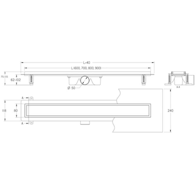 Linearni odvod Rev Duplex crni ABS + INOX 700