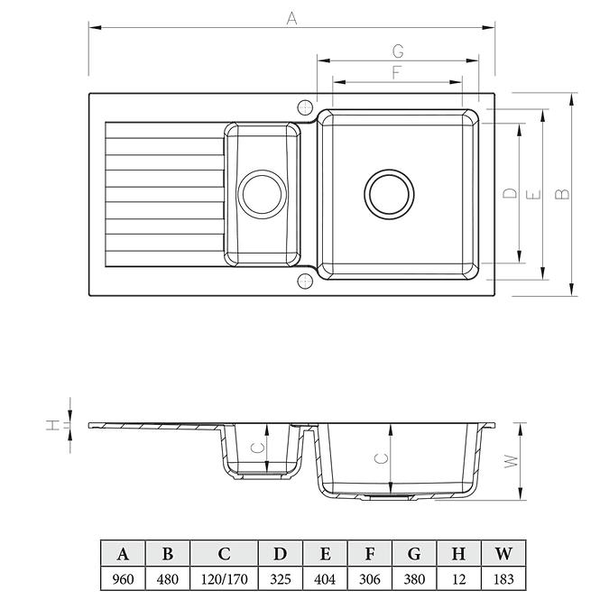 Granitni sudoper  1,5 korito 960x480 bež