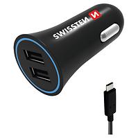 PUNJAČ USB 12/24V SWISSTEN 2,4AMP 2XUSB+KABEL USB-C