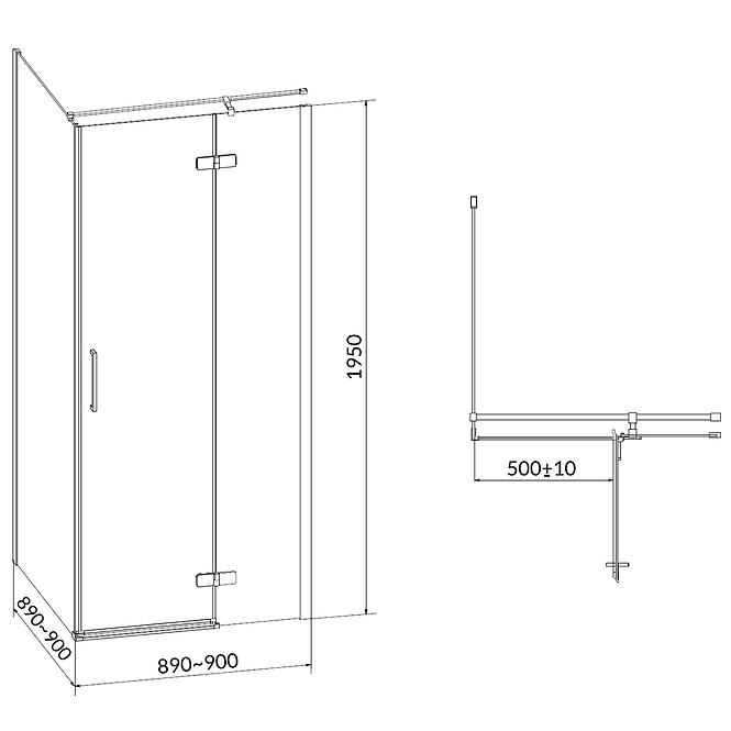 Pravokutna tuš kabina 90x90x195 Pravý