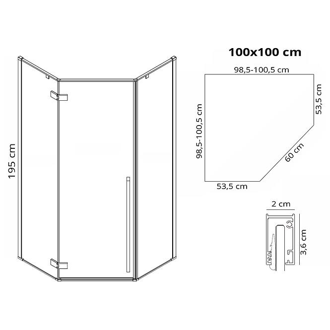 Tuš kabina Diamond Rea K6616 100x100x195 gold