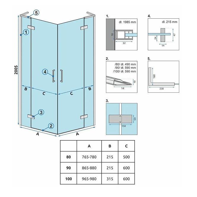 Tuš kabina Hugo Rea K6600 80x80x200,5 black