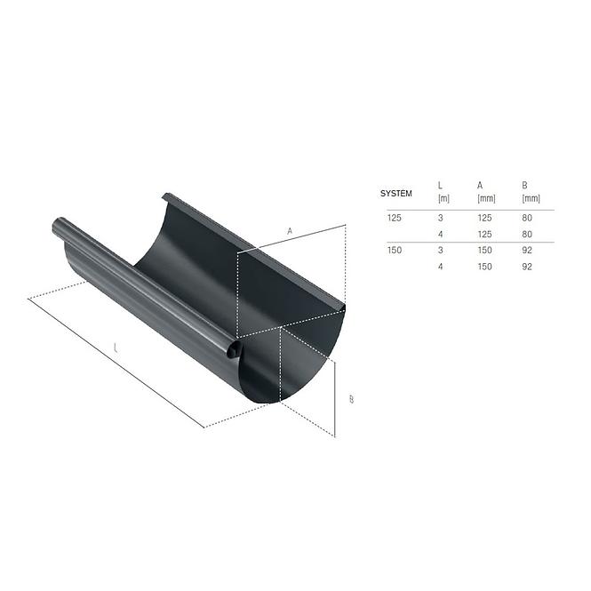 Oluk 64-012 čelik 125 mm 3 m Bryza smeđa RAL 8017