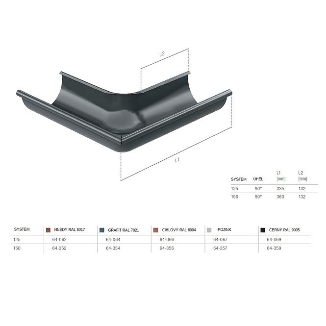 Kut za unutarnji oluk 64-054  čelik 125 mm Bryza grafit RAL 7021