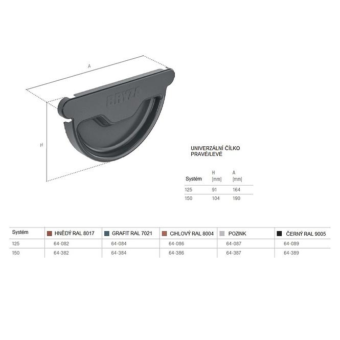 Univerzalni završni čep za oluk 64-084  čelik 125 mm Bryza grafit RAL 7021