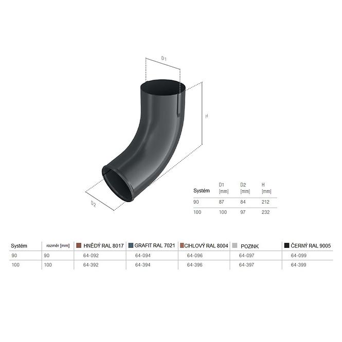 Odvodno koljeno za oluk 64-394  čelik 100 mm Bryza grafit RAL 7021