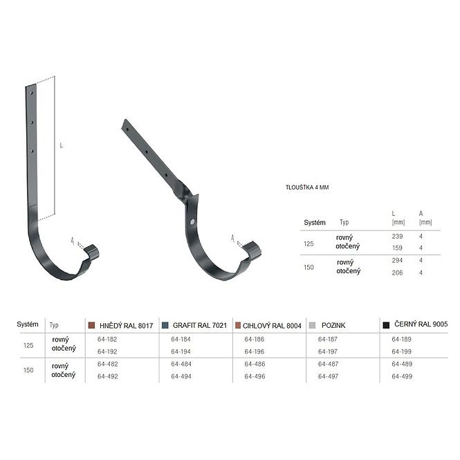 Ravna kuka za oluk 64-184  čelik 125 mm Bryza grafit RAL 7021