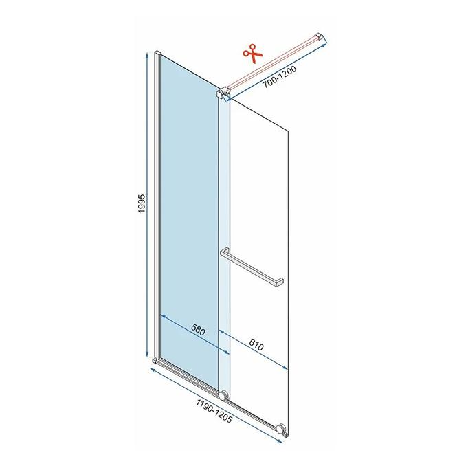 Tuš stijena Walk-in Cortis Rea K8880 120x200 black