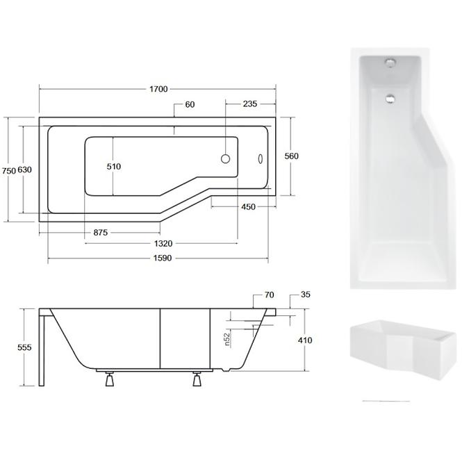 Kada Integra 170/75  L + paravan 2-dijelni