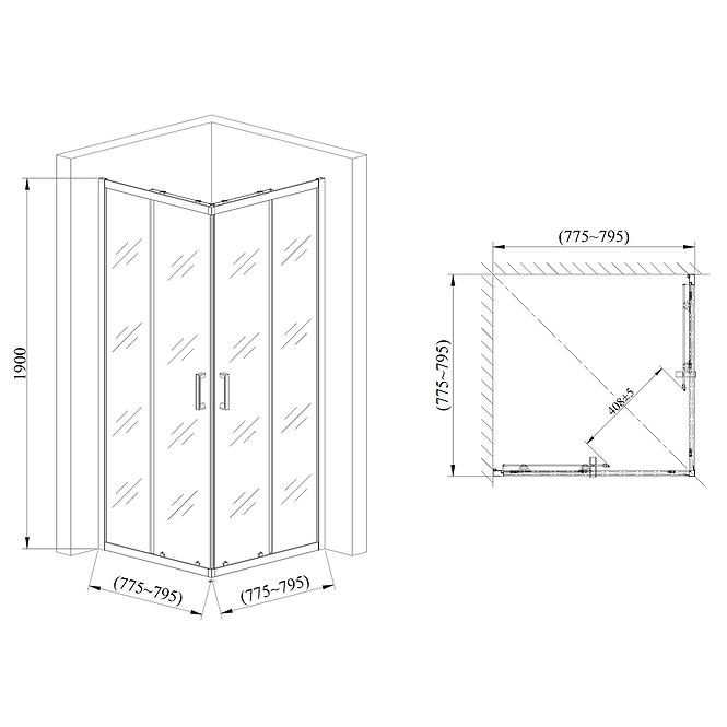 Tuš kabina Point 80x80x190 black