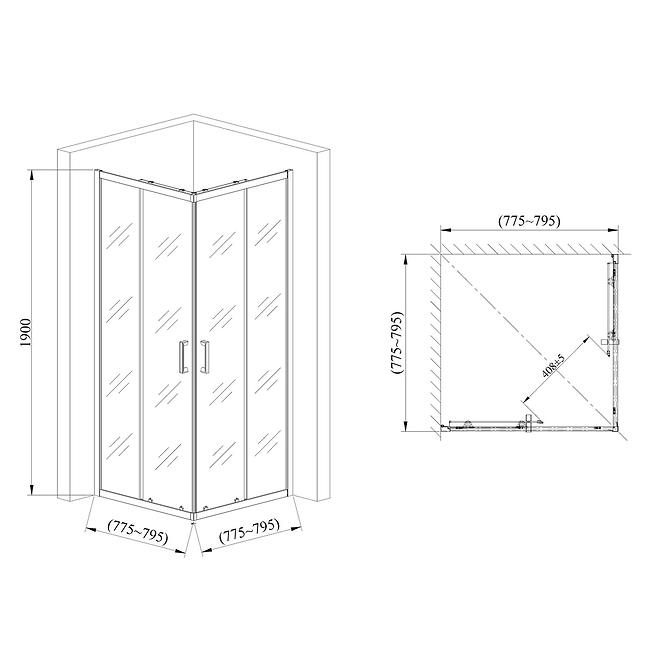 Tuš kabina Point 80x80x190 chrom