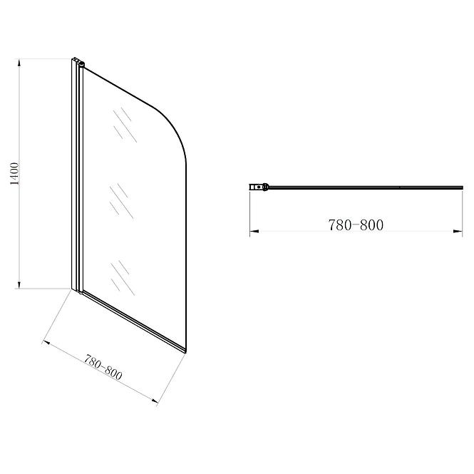 Paravan za kadu Flames 80x140 staklo cire-krom