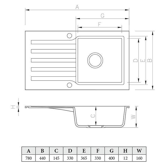 Granitni sudoper 1 korito 780x440 bijeli