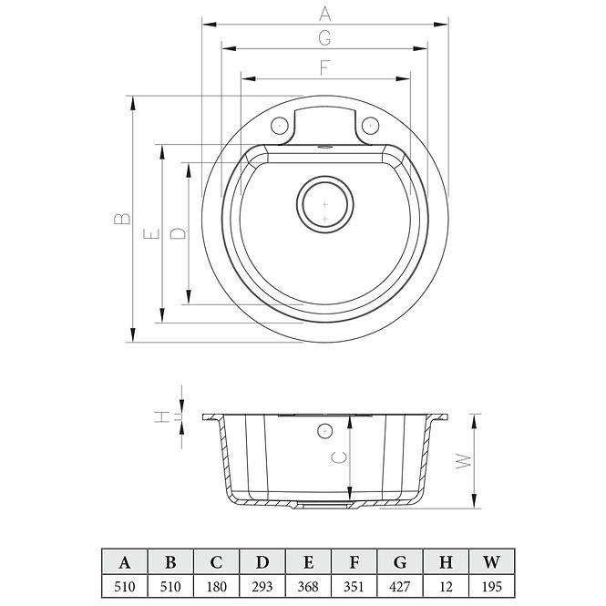 Granitni sudoper  1 korito 510x510 bež