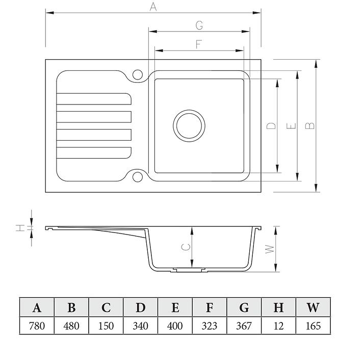 Granitni sudoper  1 korito 780x480 bež