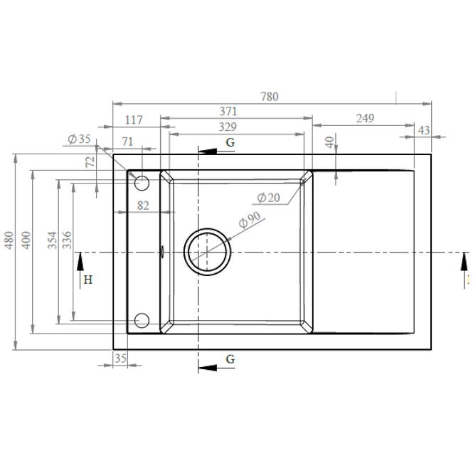 Granitni sudoper merkury 1 korito 780x480 sivi