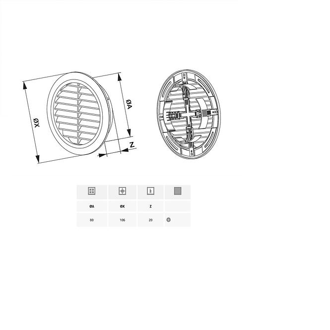 Ventilacvijska rešetka fi 150 s mrežicom T23