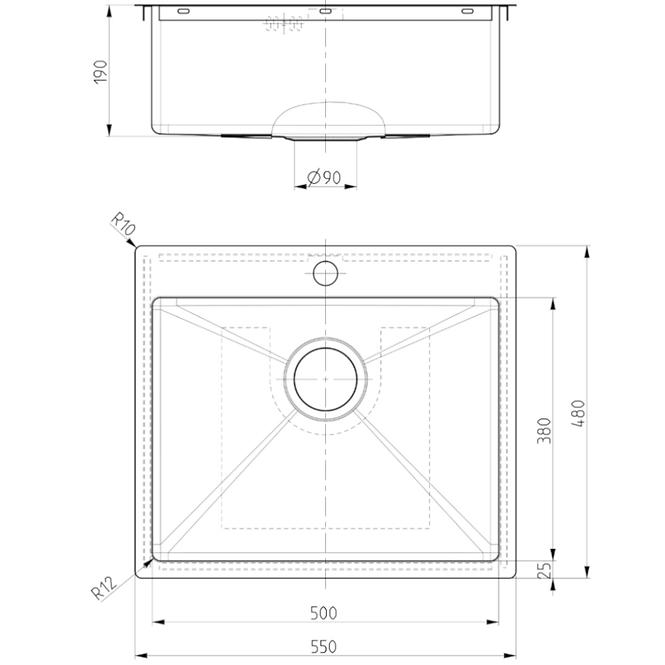 Sudoper quadio 10 550x480x190 + sifon