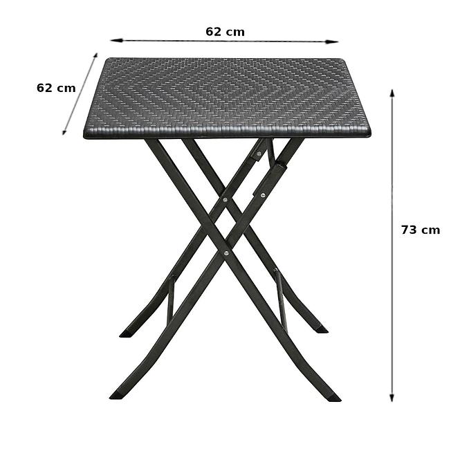 Vrtni set kvadratni stol + 2 stolice crna