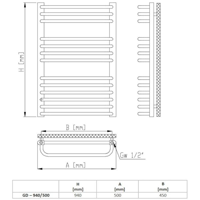 Kupaonski radijator GD 940X500 720 W