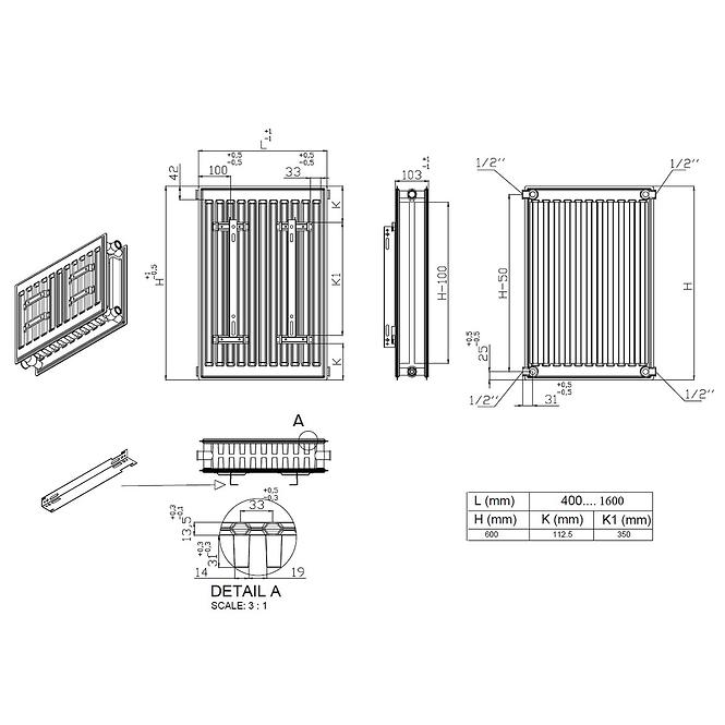 Čelični radijator C22/600/1600 2818 W