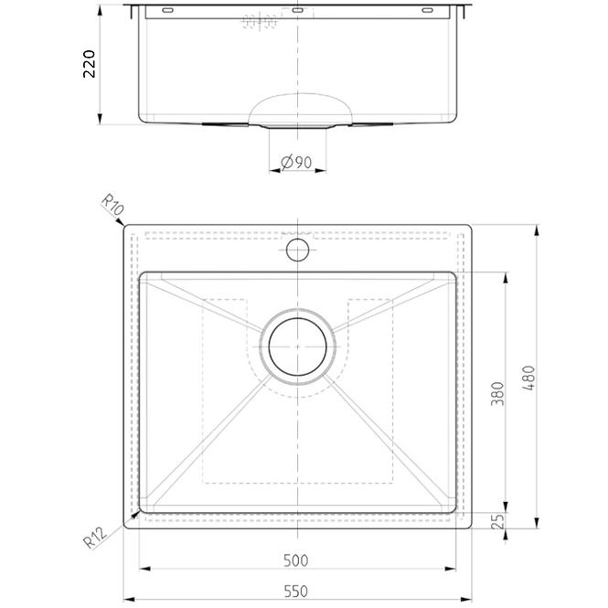 Sudoper tanero 304ss 480x550x220